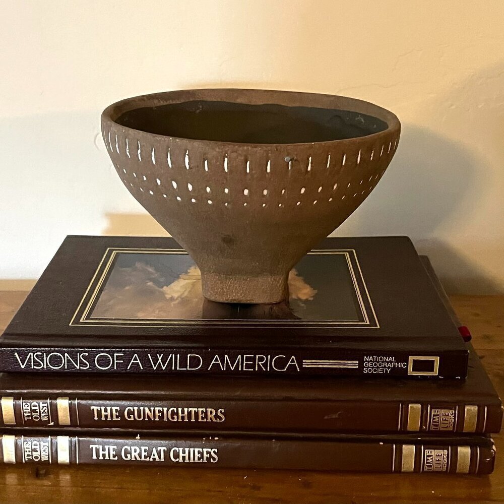 RARE Art Pottery Earthenware Clay Funnel Bowl Hand Thrown Handmade